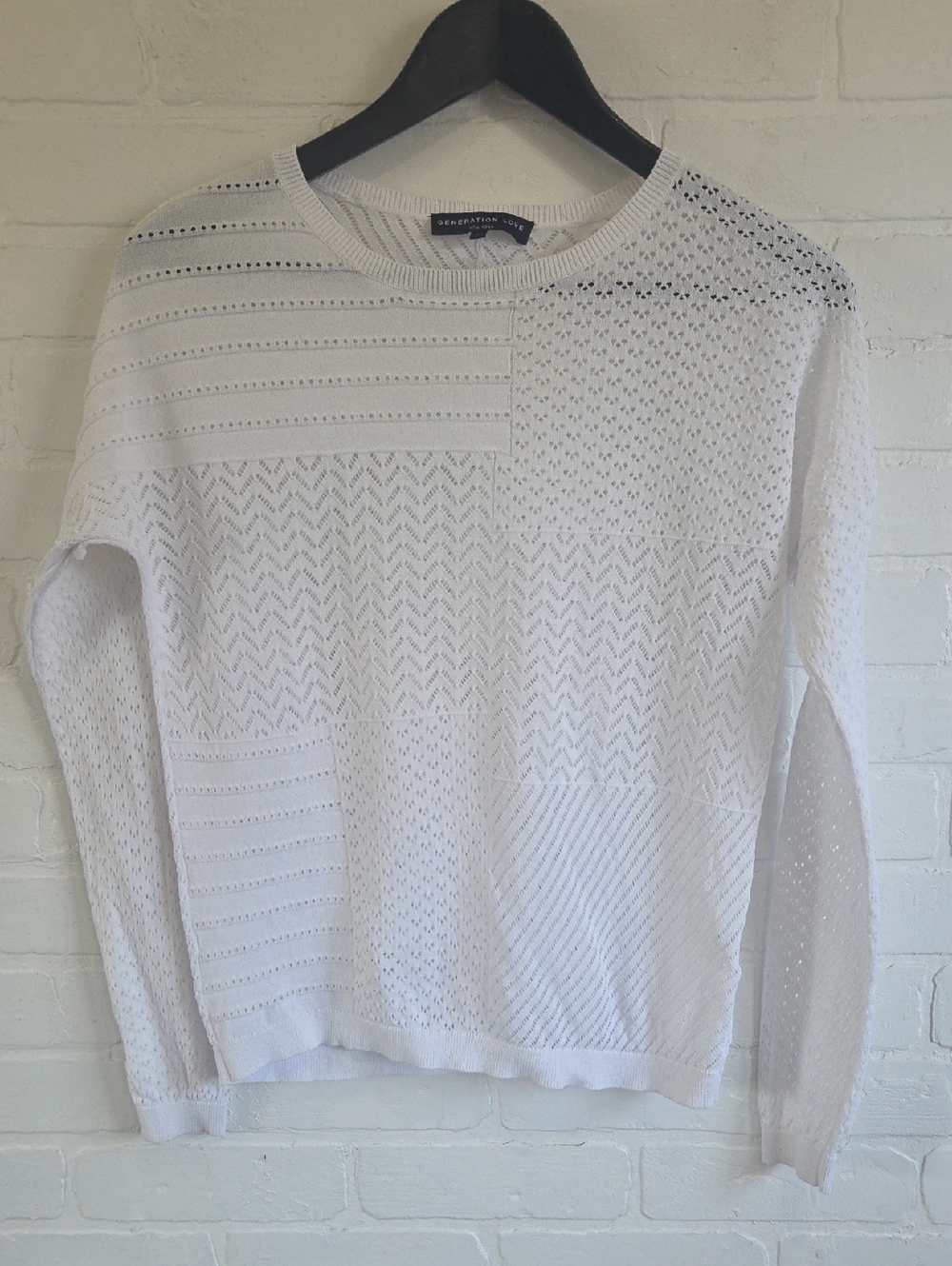 Generation Love White Patchwork Pointelle Crewneck Sweater